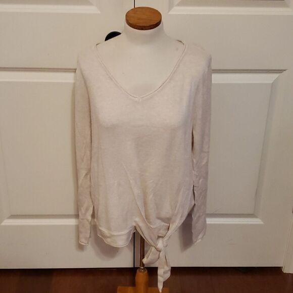 MAX Studio‎ Tie Front V-Neck Knit Pullover Cream Size Large NWOT - Picture 1 of 5